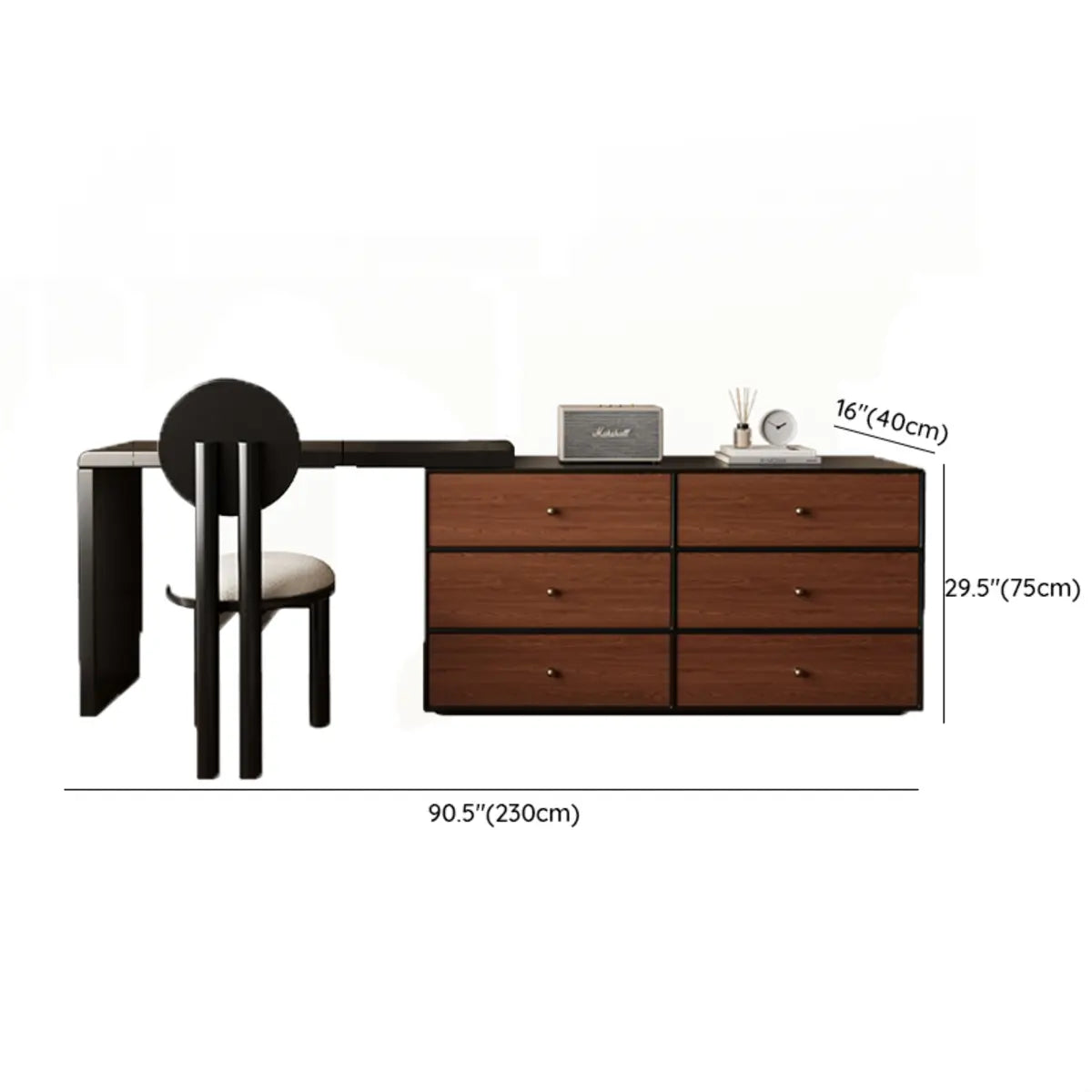 Classic Curved Mirror Black Wood Scalable Makeup Vanity Set 