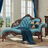 Classic Curved Tufted Reclining Leather Chaise Lounge Sofa Image - 11