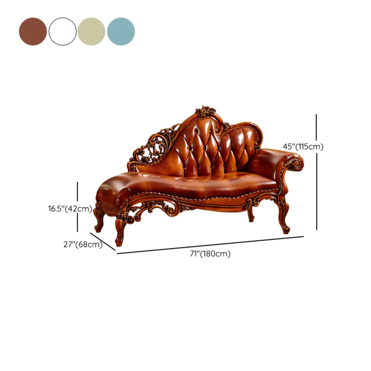 Classic Curved Tufted Reclining Leather Chaise Lounge Sofa 