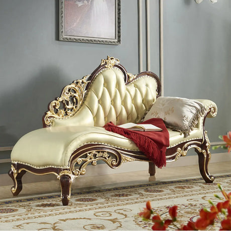 Classic Curved Tufted Reclining Leather Chaise Lounge Sofa Image - 2