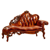 Classic Curved Tufted Reclining Leather Chaise Lounge Sofa Image - 7