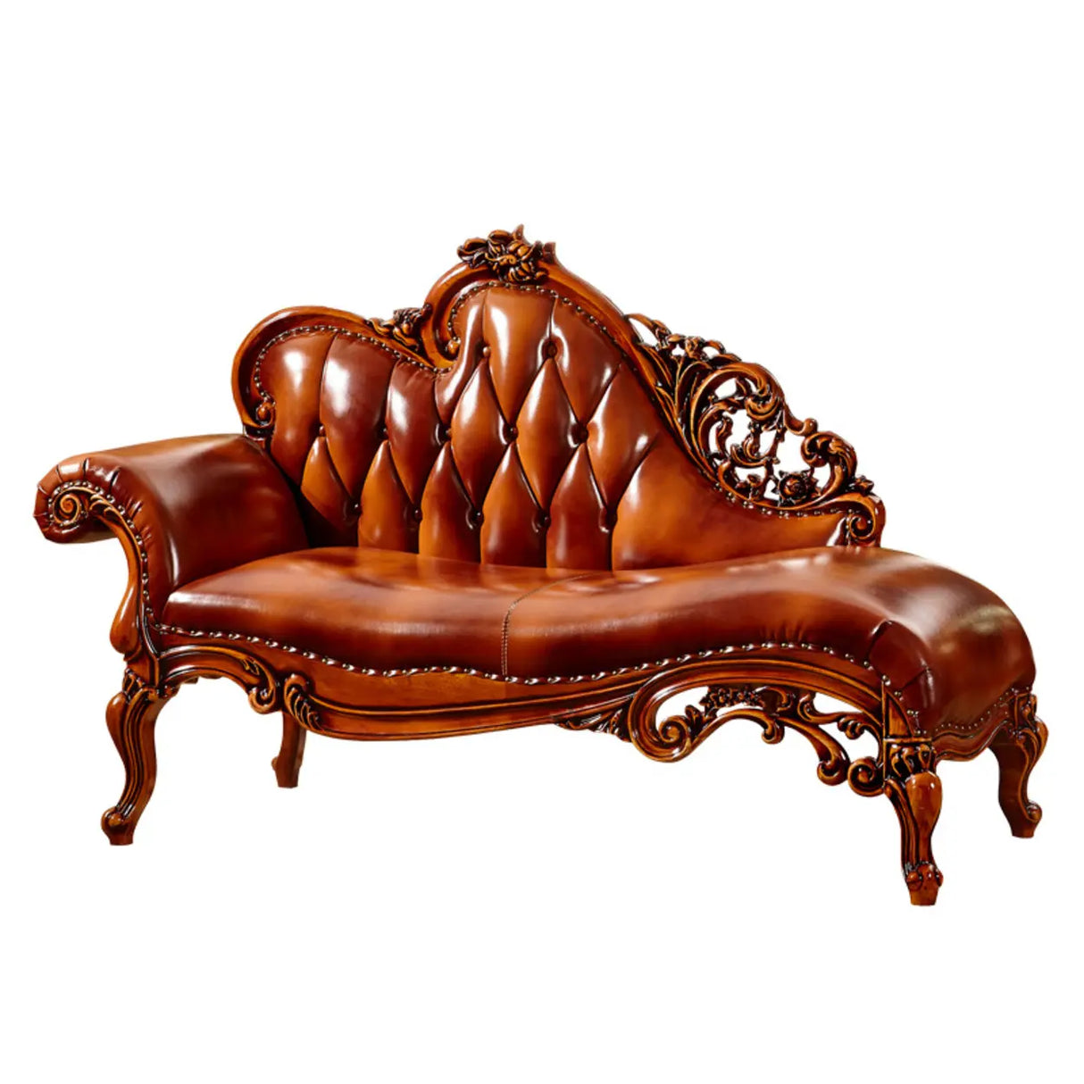Classic Curved Tufted Reclining Leather Chaise Lounge Sofa Image - 9