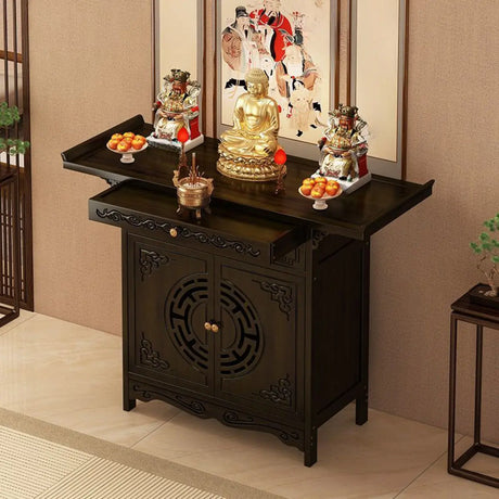 Classic Dark Wood Console Table with Drawers and Cabinet Image - 1