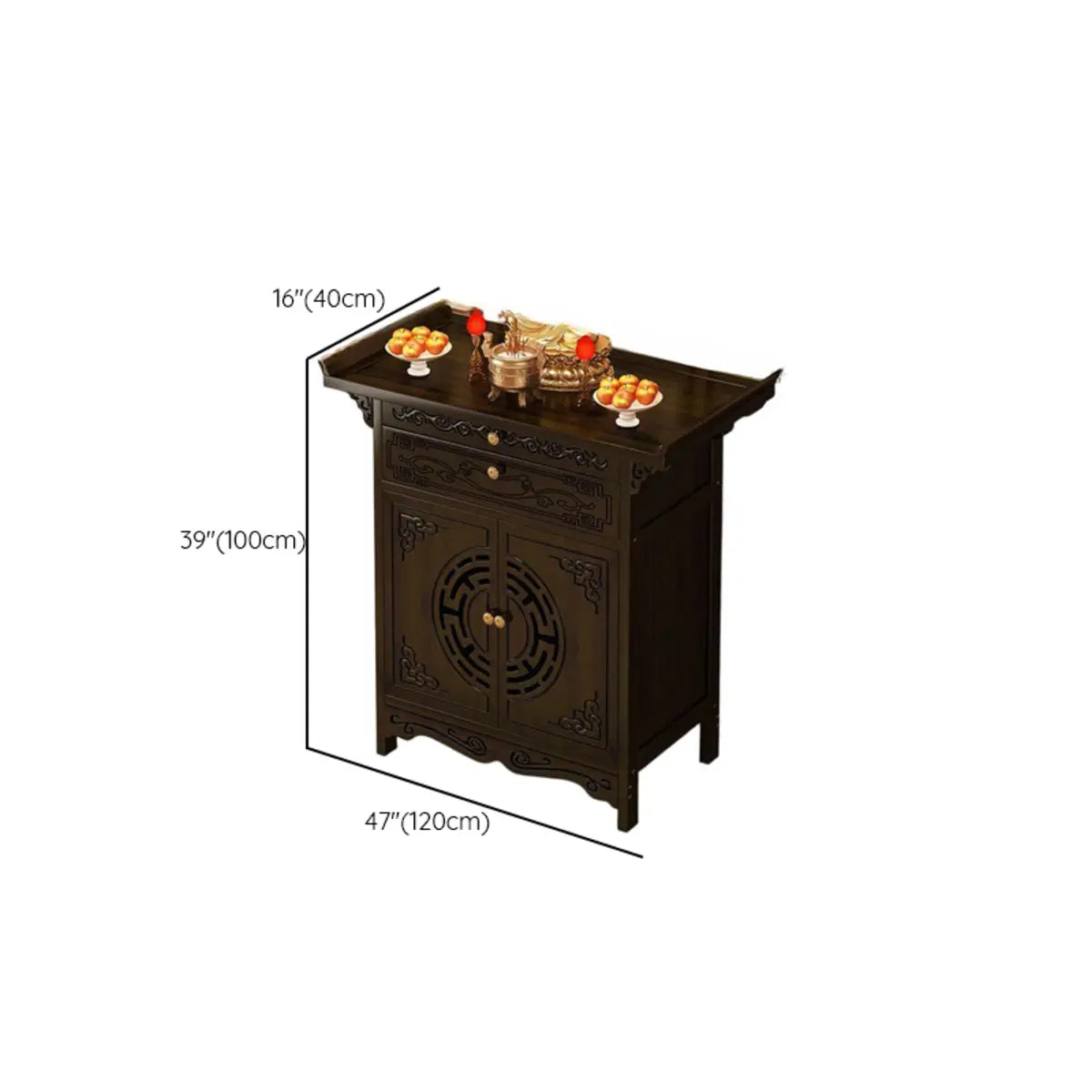 Classic Dark Wood Console Table with Drawers and Cabinet Image - 11