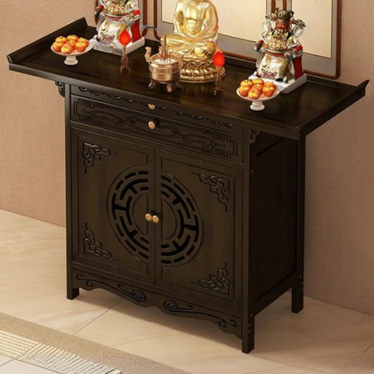 Classic Dark Wood Console Table with Drawers and Cabinet Image - 3
