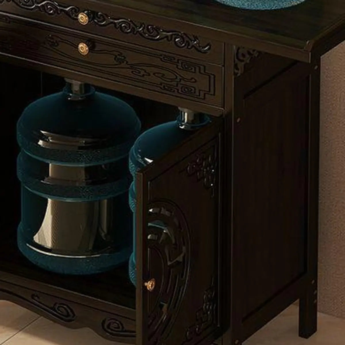 Classic Dark Wood Console Table with Drawers and Cabinet Image - 4