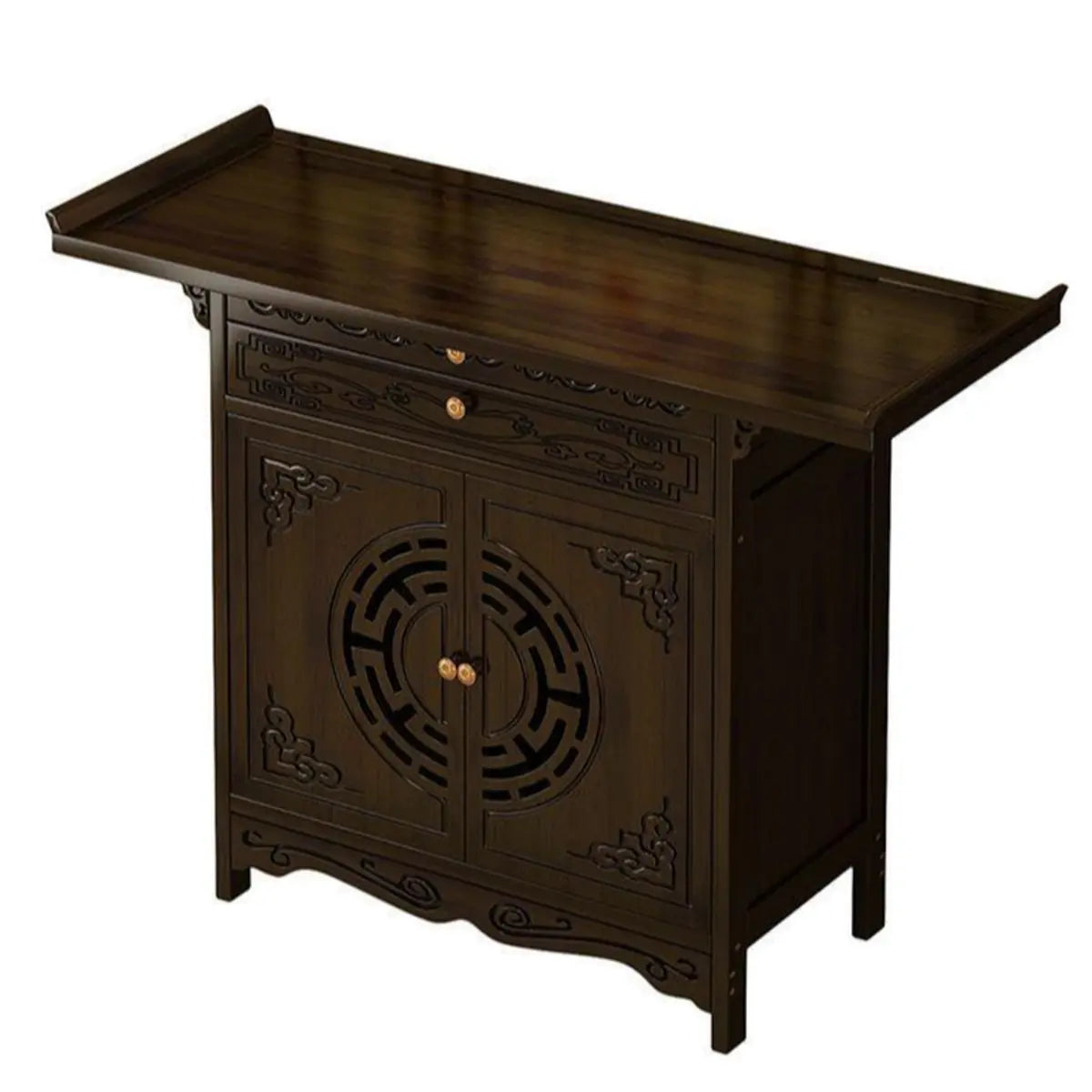 Classic Dark Wood Console Table with Drawers and Cabinet Image - 5