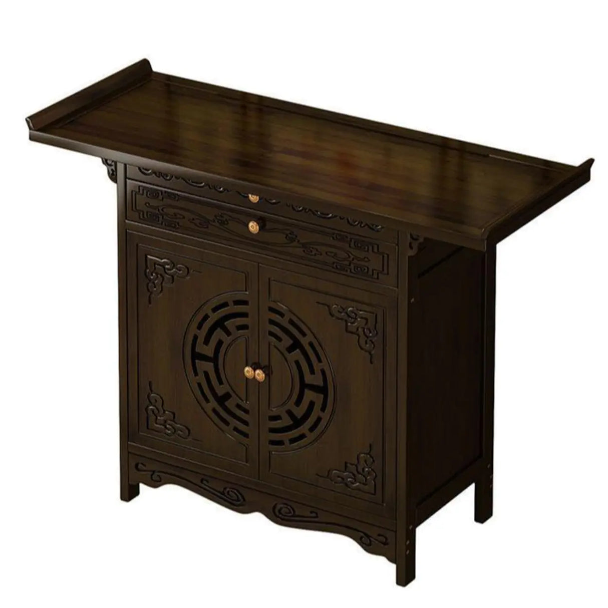 Classic Dark Wood Console Table with Drawers and Cabinet Image - 5