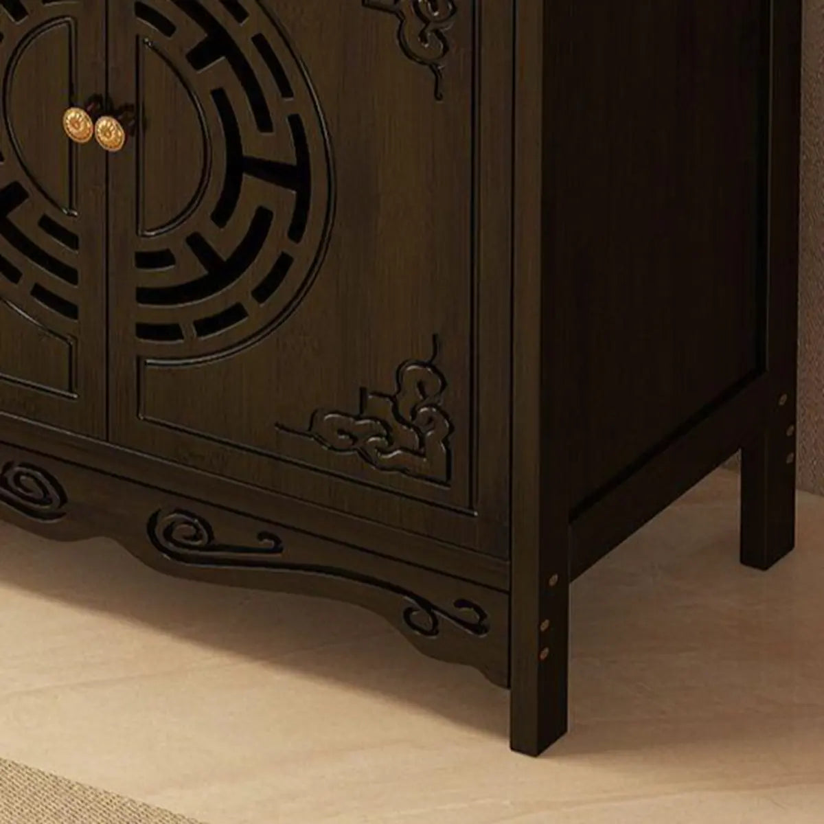 Classic Dark Wood Console Table with Drawers and Cabinet Image - 7