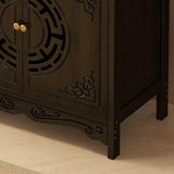 Classic Dark Wood Console Table with Drawers and Cabinet Image - 7