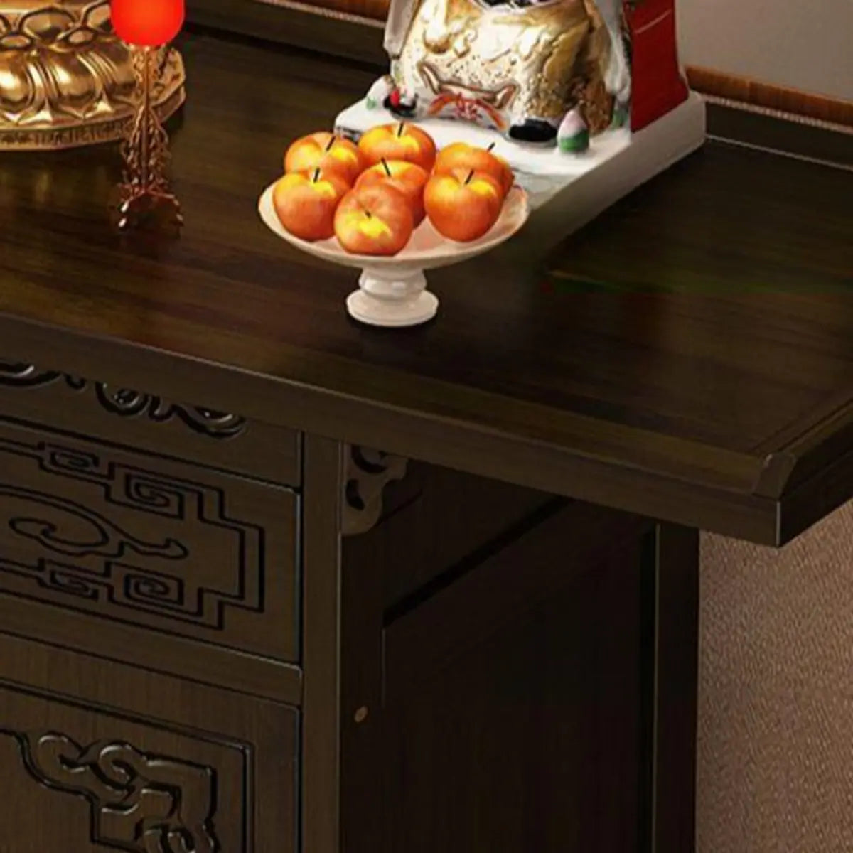 Classic Dark Wood Console Table with Drawers and Cabinet Image - 9