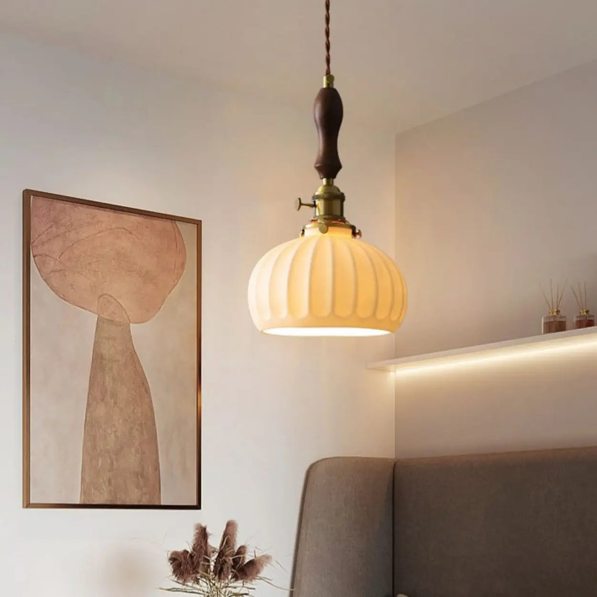 Classic Dome White Ceramics Pendant Light Dining Room Image - 2