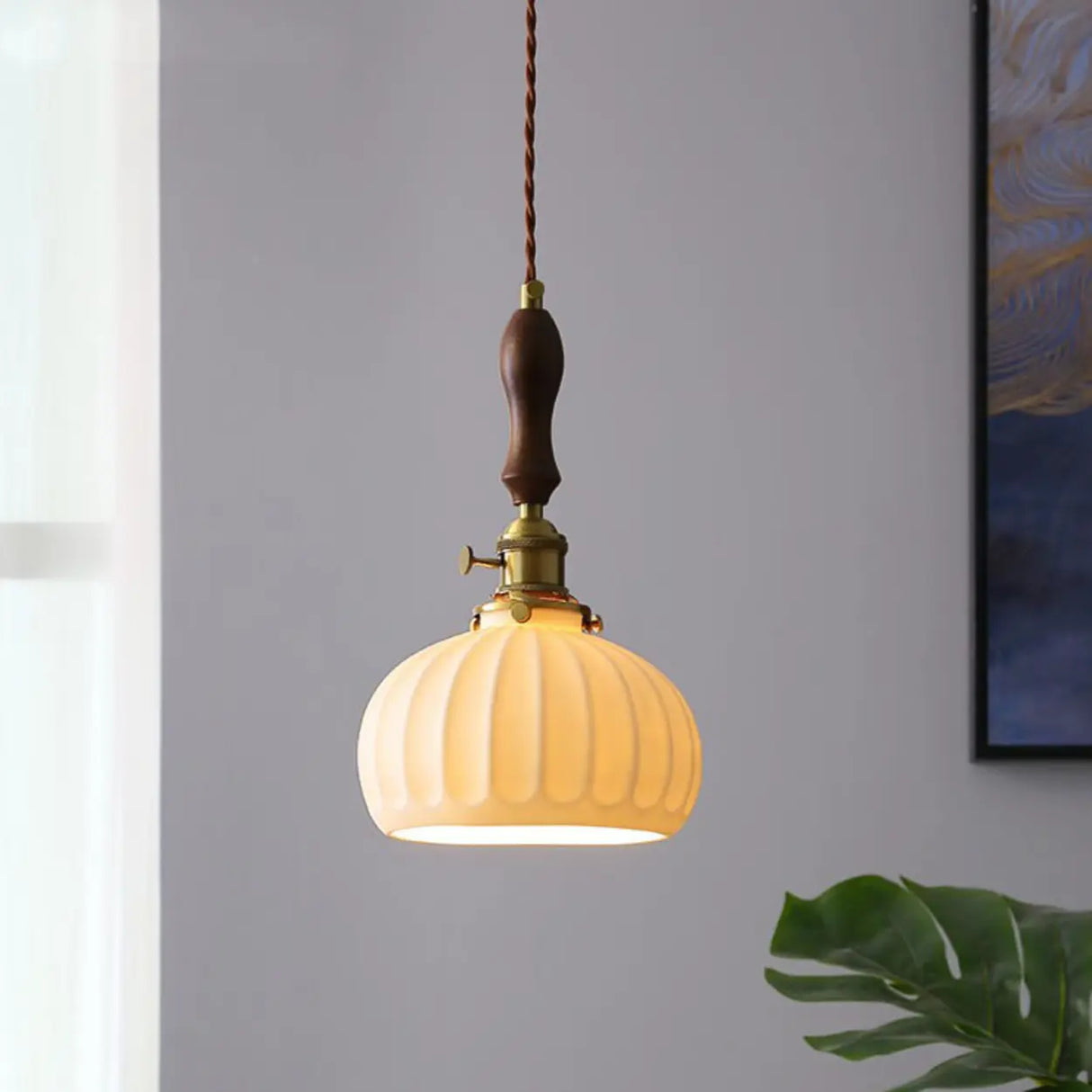 Classic Dome White Ceramics Pendant Light Dining Room Image - 3
