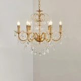 Classic Elegant Candle Gold Clear Crystal Bedroom Chandelier Image - 1