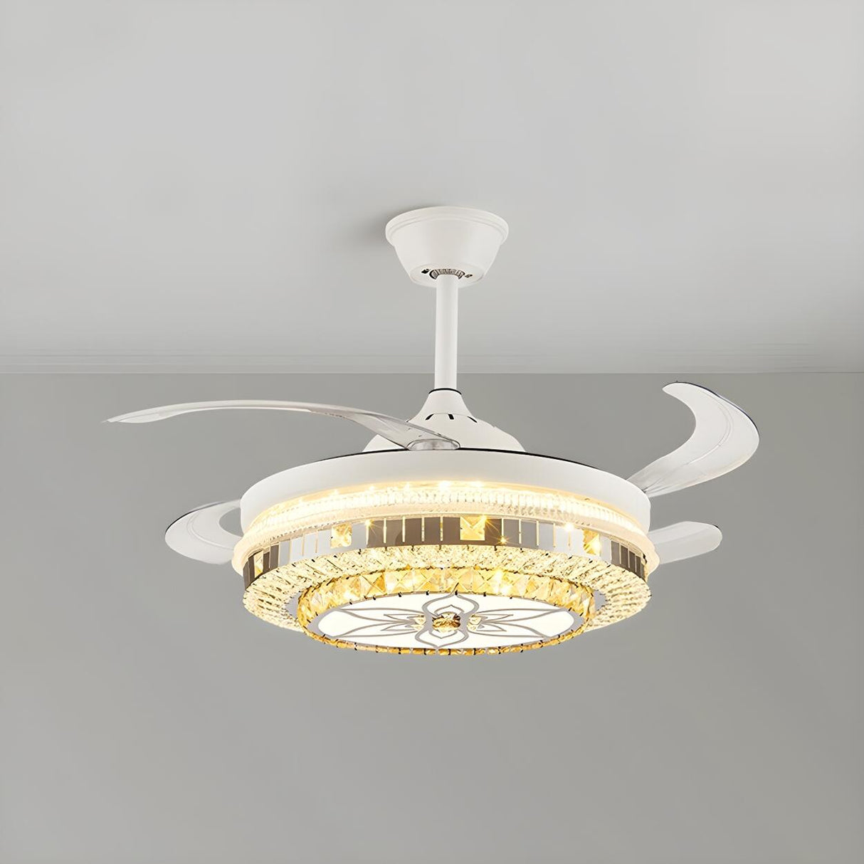 Classic Elegant Round Crystal Ceiling Fan with Light Image - 10
