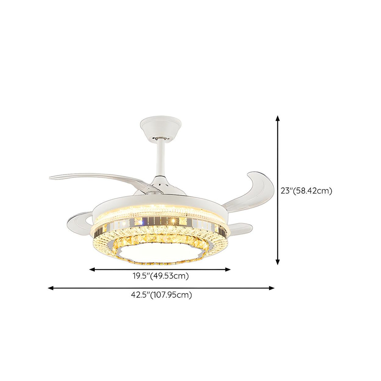 Classic Elegant Round Crystal Ceiling Fan with Light 