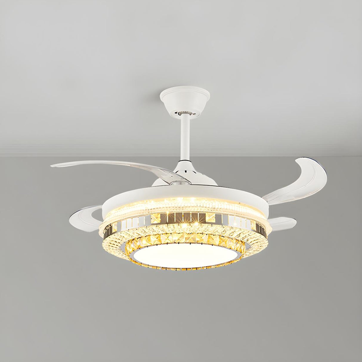 Classic Elegant Round Crystal Ceiling Fan with Light Image - 4