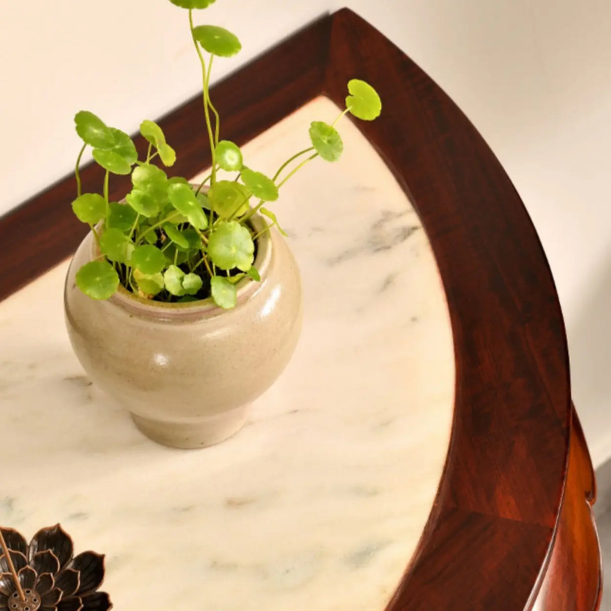 Classic Entryway Half Moon Wood Mahogany Console Table Image - 10