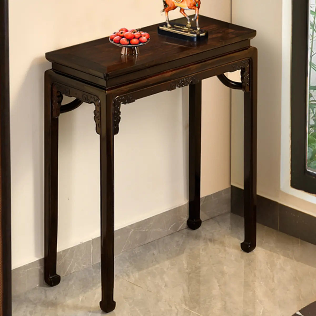 Classic Entryway Rectangular Dark Wood Console Table Image - 3