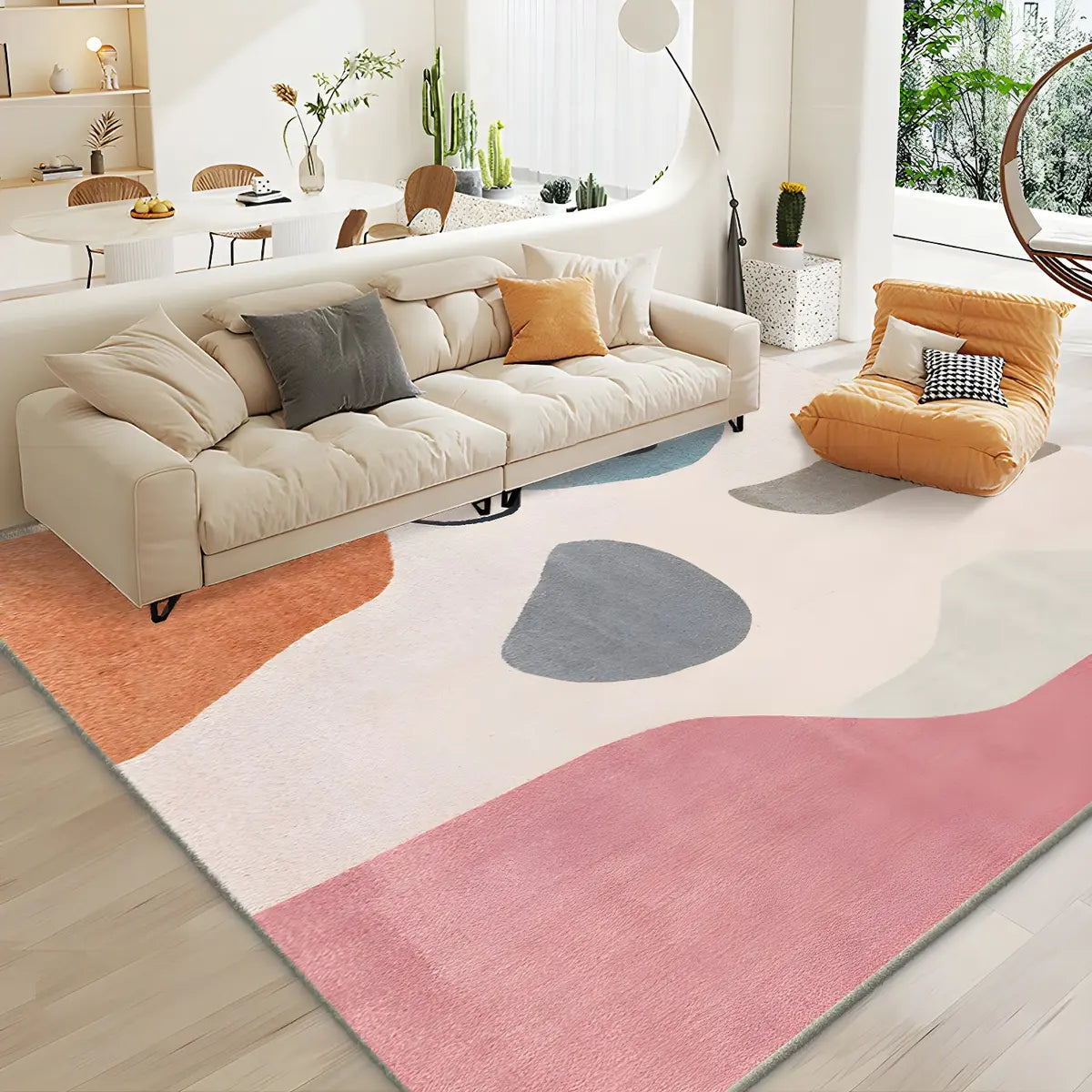 Classic Floral Rectangle Polyester Yellow Area Rug Image - 3