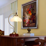 Classic Flower-Shape Glass Shade Curved Arm Table Lamp Image - 9