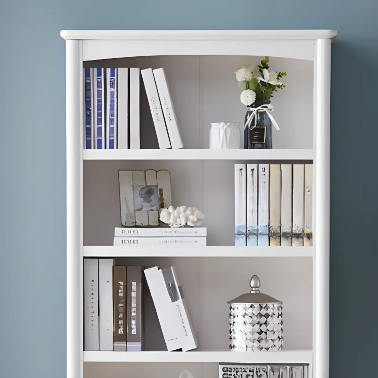 Classic French White Rectangular Wood Storage Bookcase Image - 12