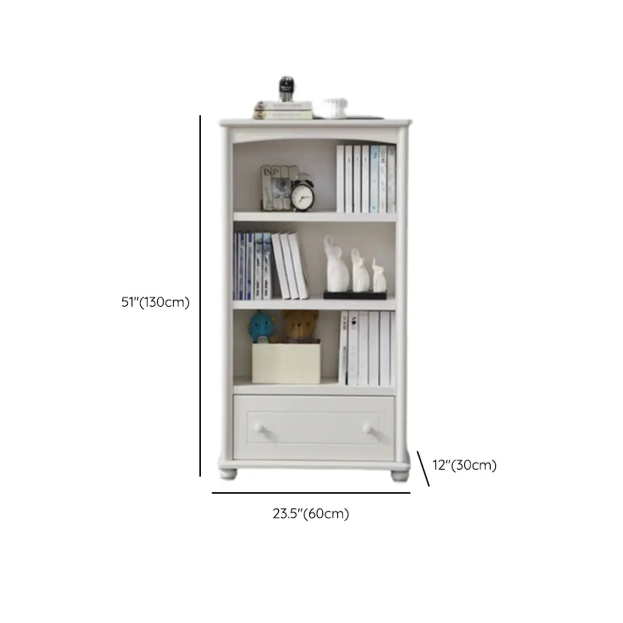 Classic French White Rectangular Wood Storage Bookcase 
