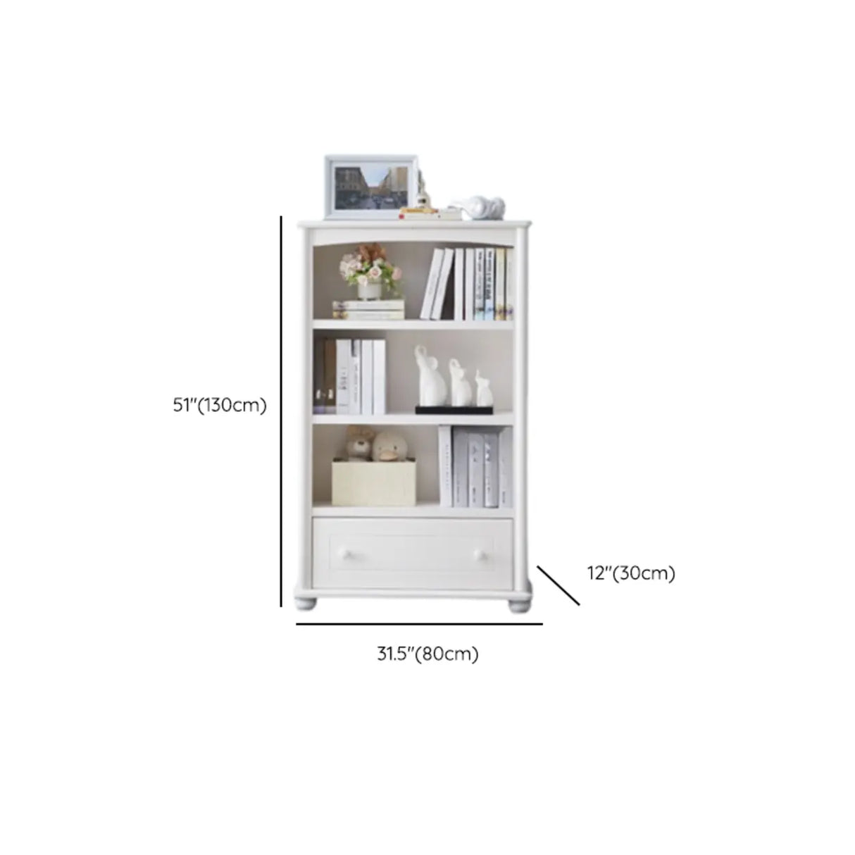 Classic French White Rectangular Wood Storage Bookcase Image - 18