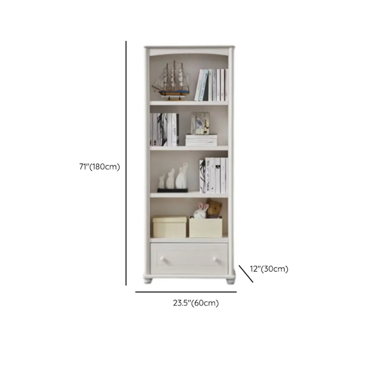 Classic French White Rectangular Wood Storage Bookcase Image - 19