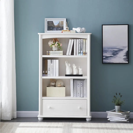 Classic French White Rectangular Wood Storage Bookcase Image - 2