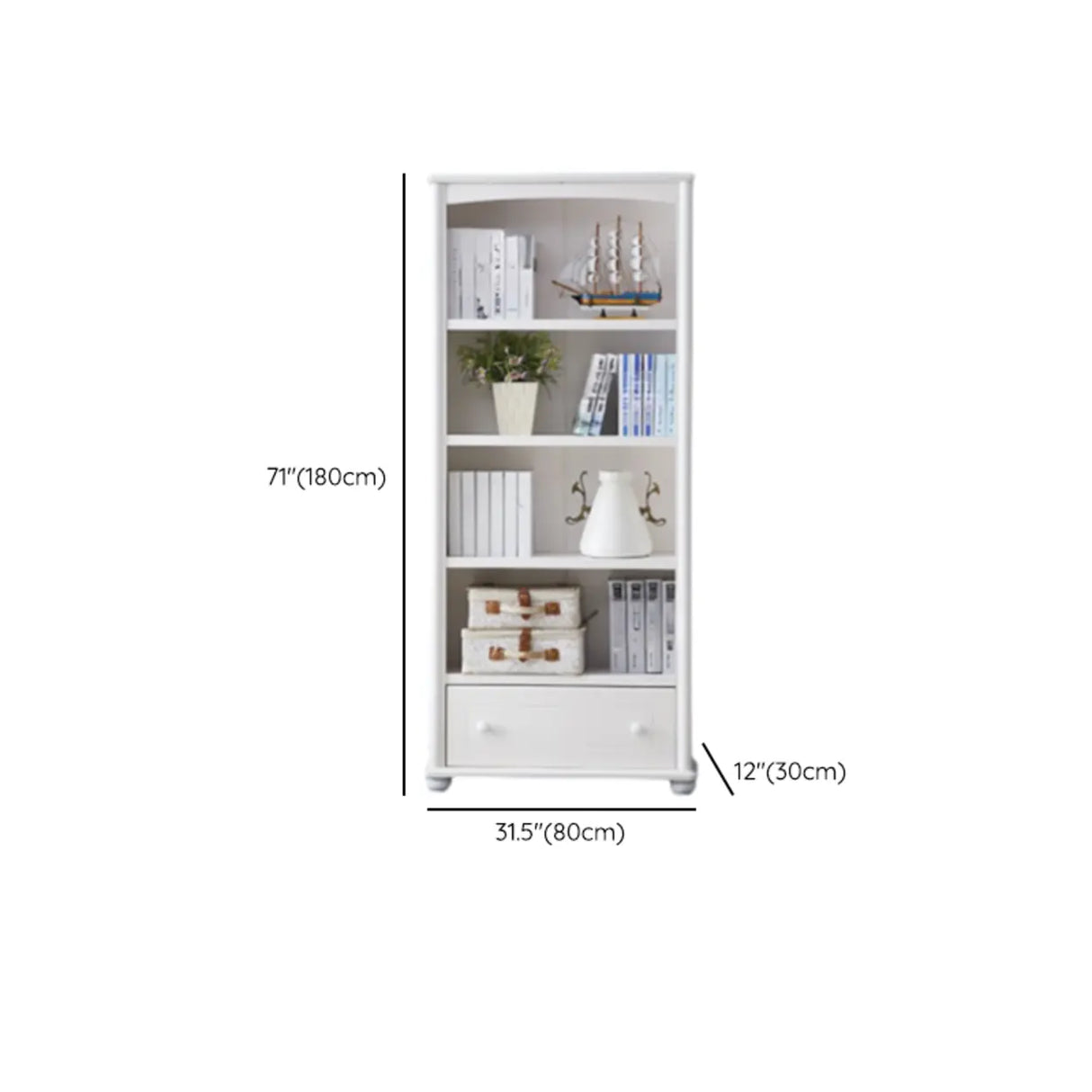 Classic French White Rectangular Wood Storage Bookcase Image - 21