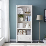 Classic French White Rectangular Wood Storage Bookcase Image - 4