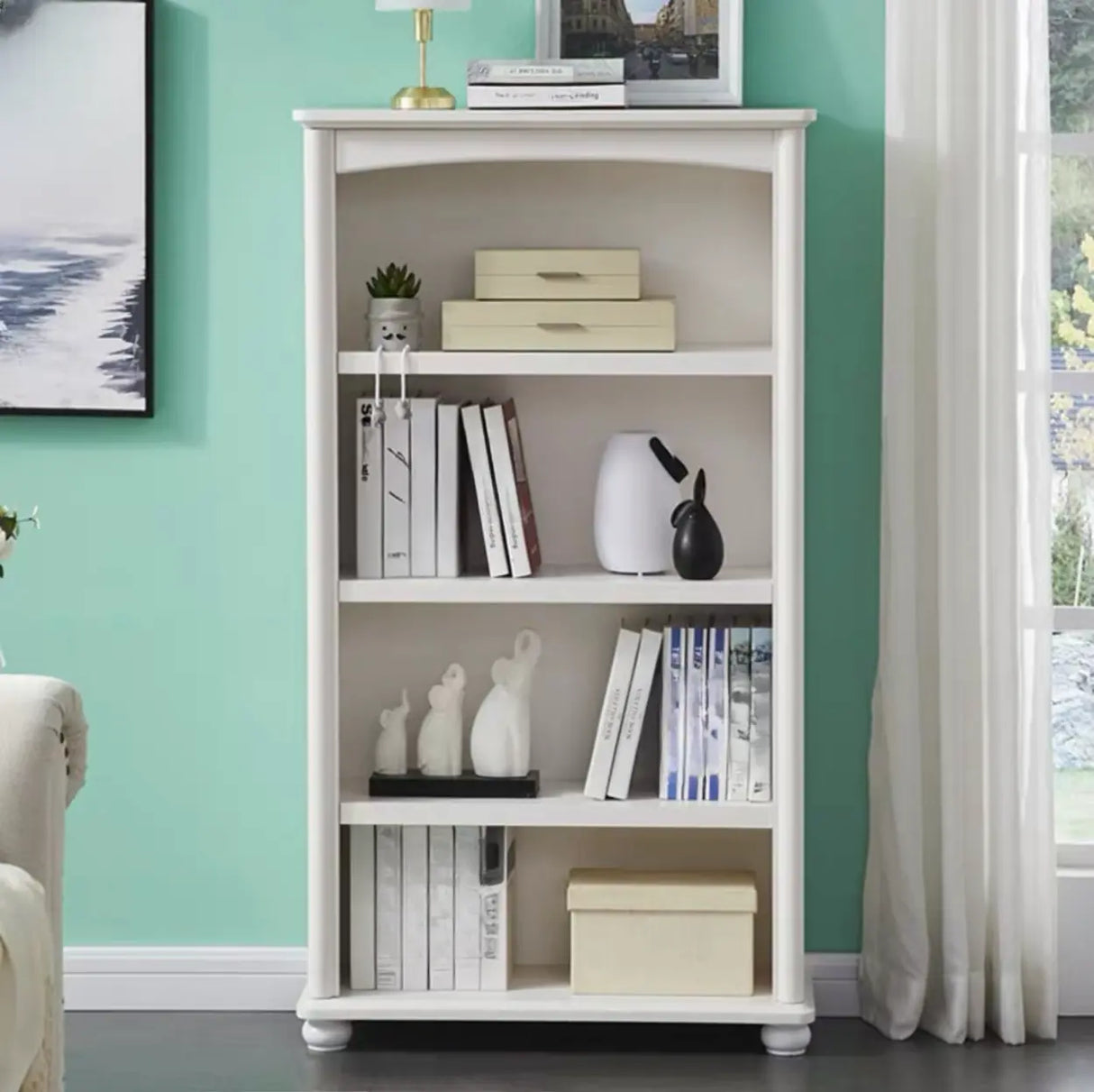 Classic French White Rectangular Wood Storage Bookcase Image - 5