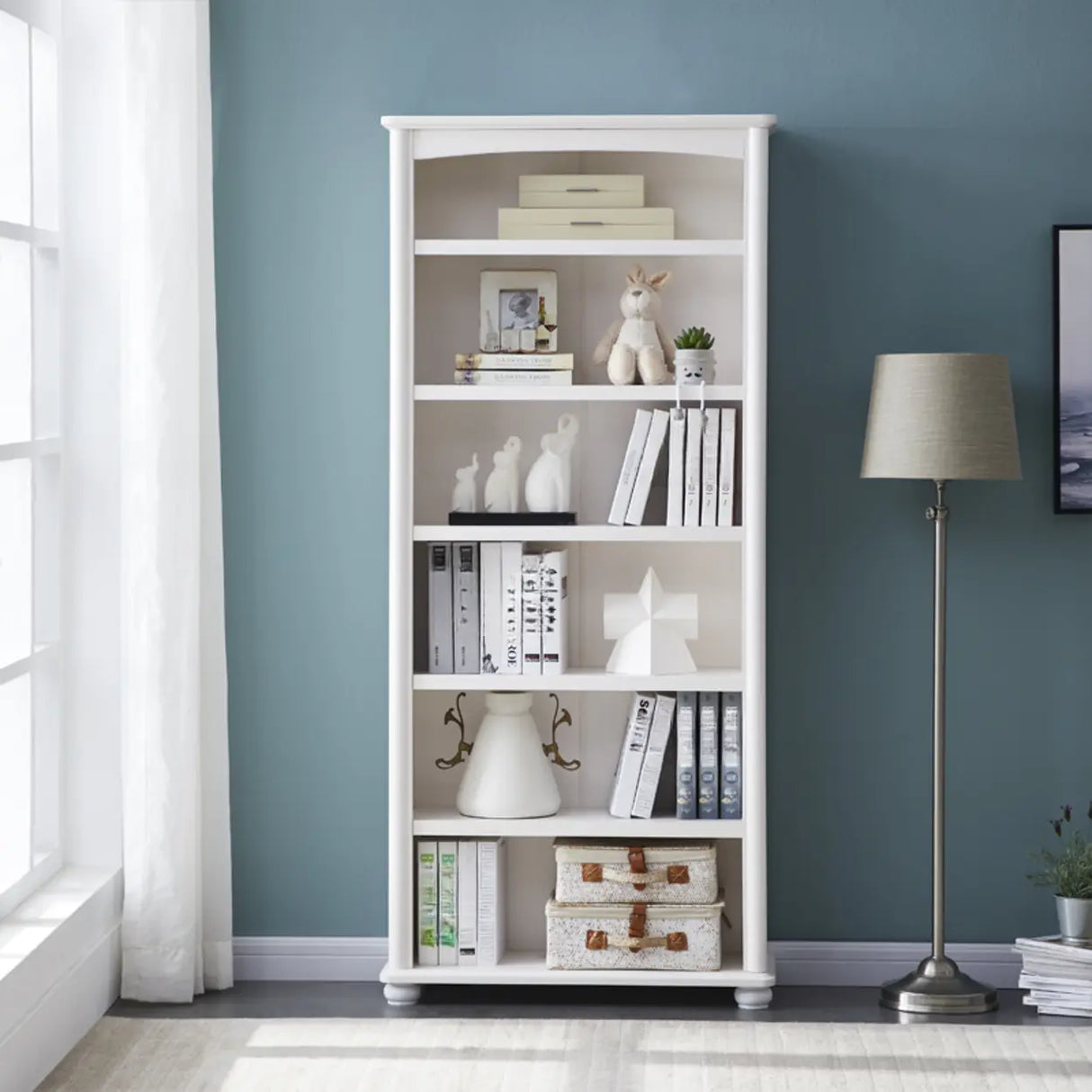 Classic French White Rectangular Wood Storage Bookcase Image - 8