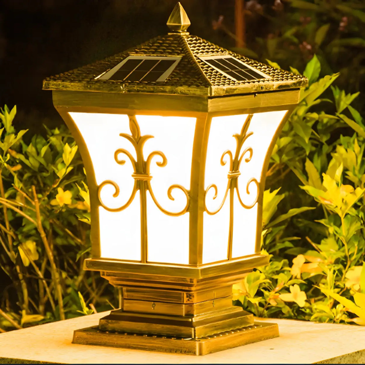 Classic Garden Decor Solar Outdoor Pillar Lantern Lamp Image - 12