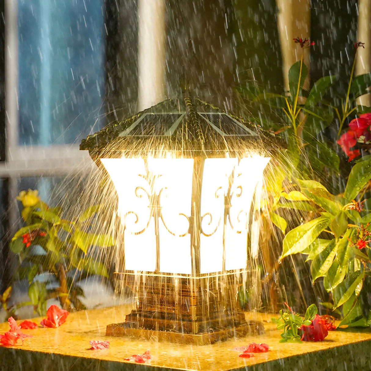 Classic Garden Decor Solar Outdoor Pillar Lantern Lamp Image - 13