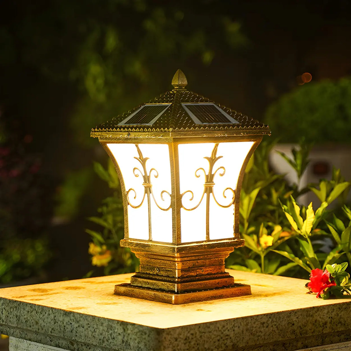 Classic Garden Decor Solar Outdoor Pillar Lantern Lamp Image - 15
