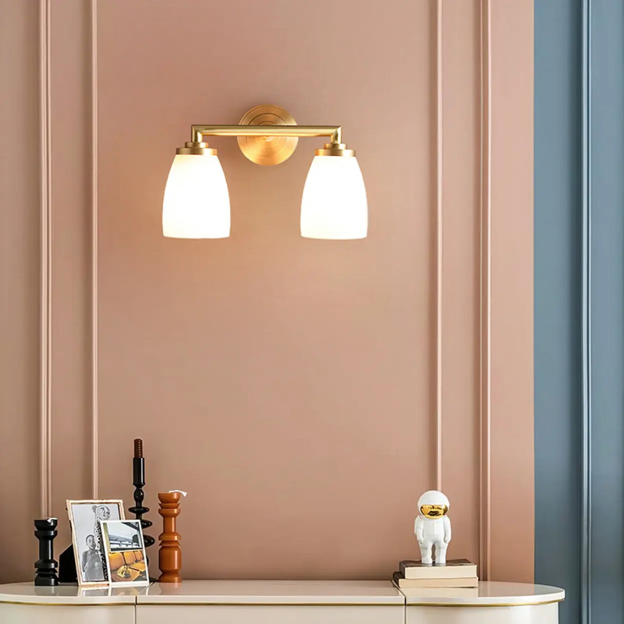 Classic Gold and Frosted Glass Vanity Light Image - 2