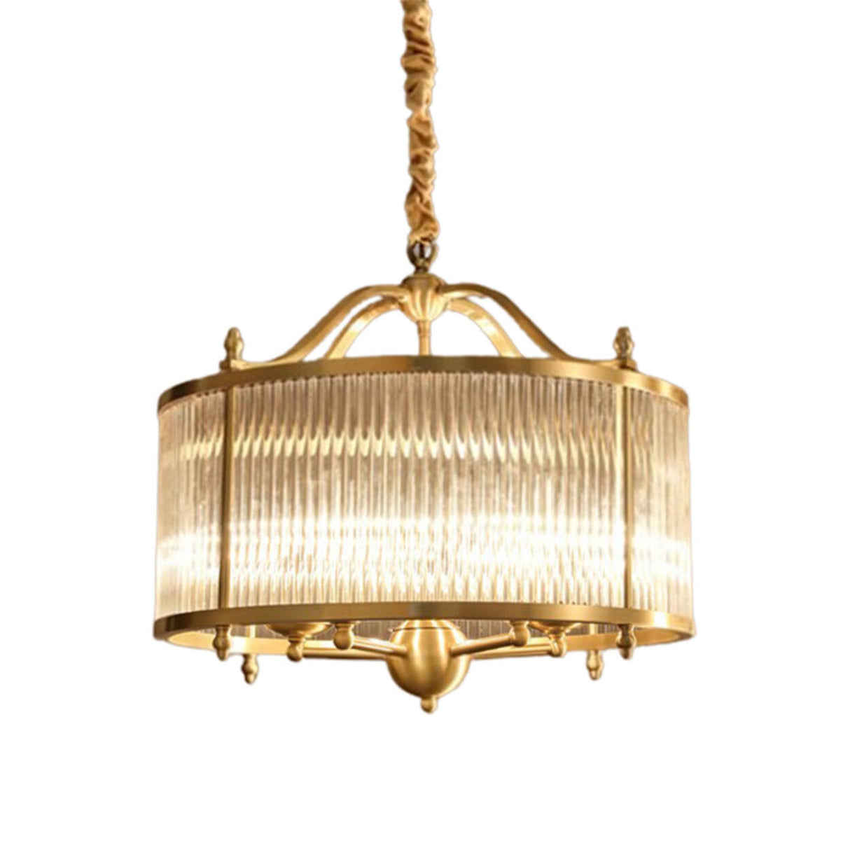 Classic Gold Drum Glass Pendant Light Chandelier Image - 10
