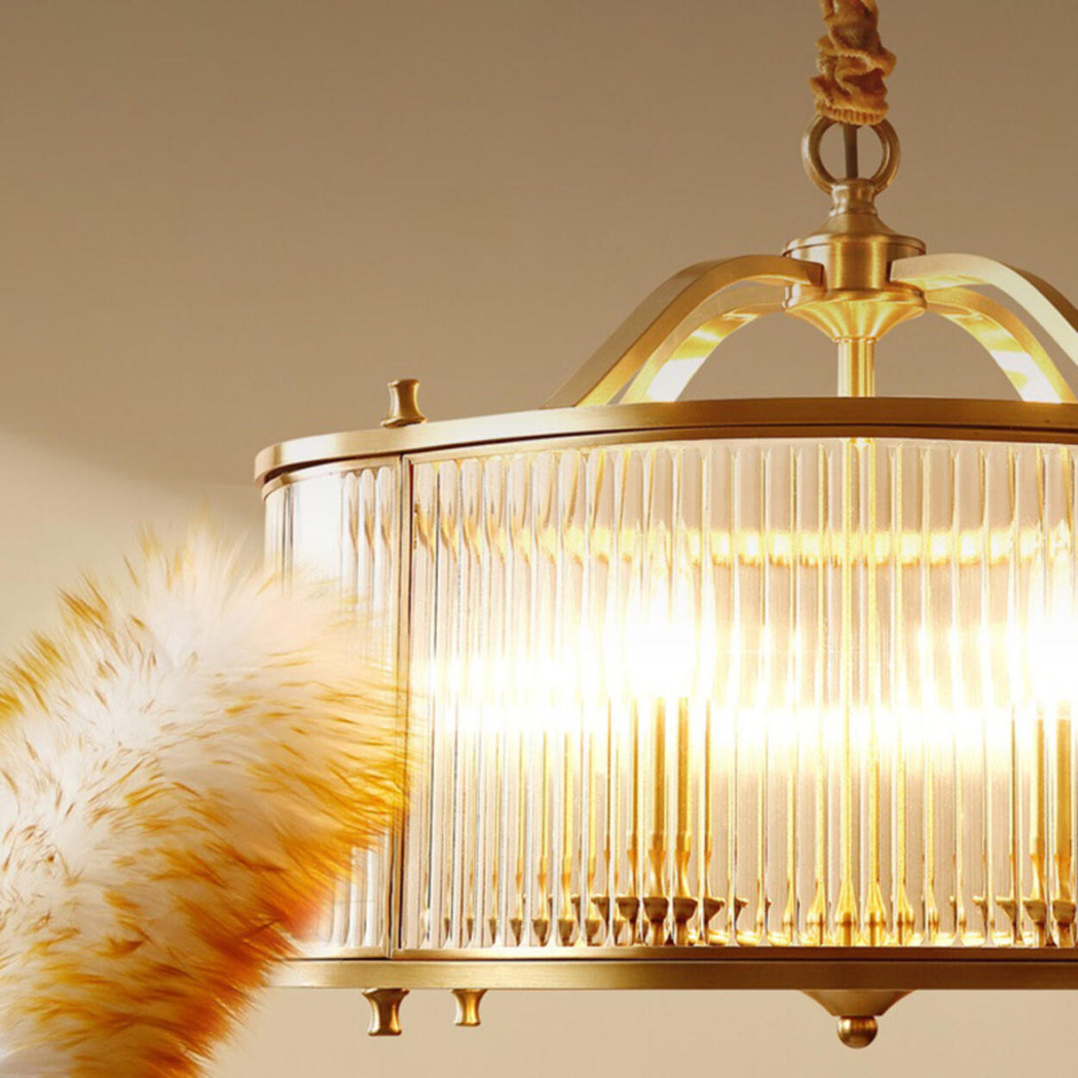 Classic Gold Drum Glass Pendant Light Chandelier Image - 12