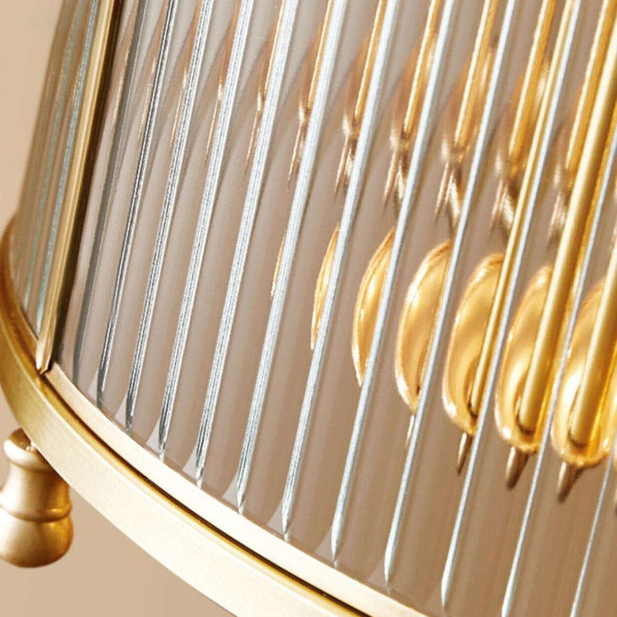Classic Gold Drum Glass Pendant Light Chandelier Image - 14