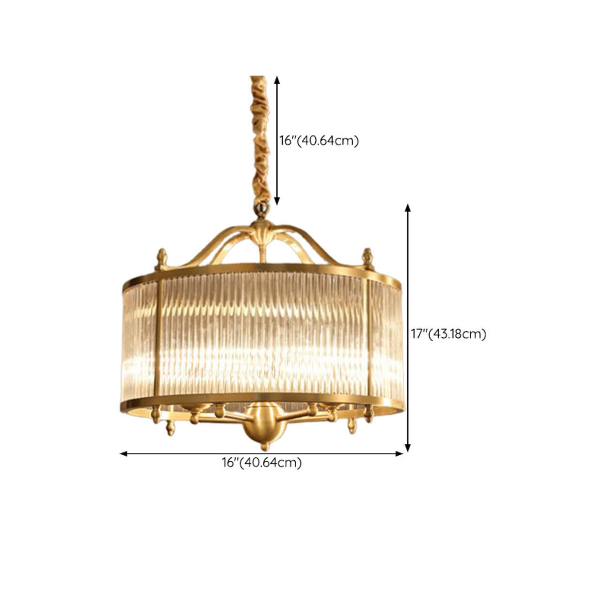 Classic Gold Drum Glass Pendant Light Chandelier 