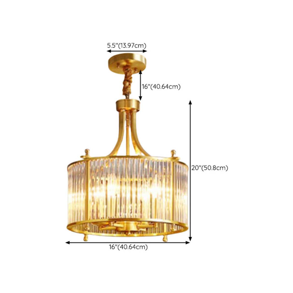 Classic Gold Drum Glass Pendant Light Chandelier Image - 17