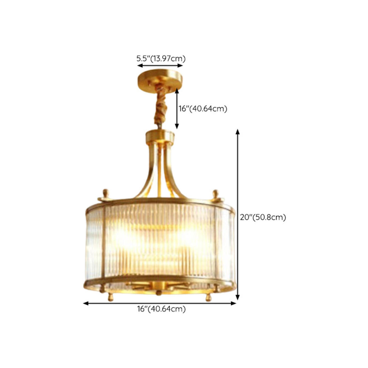 Classic Gold Drum Glass Pendant Light Chandelier Image - 18