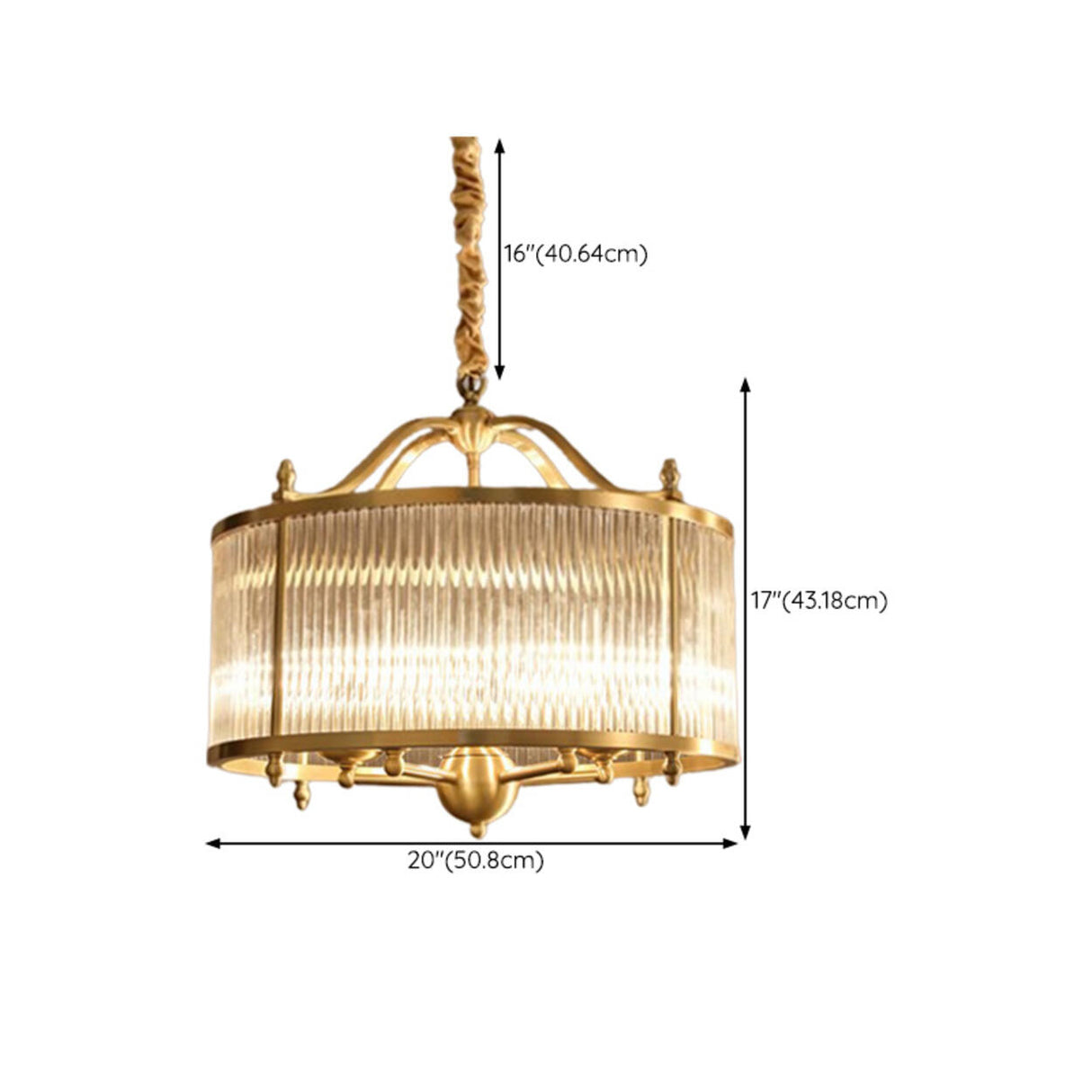 Classic Gold Drum Glass Pendant Light Chandelier Image - 19
