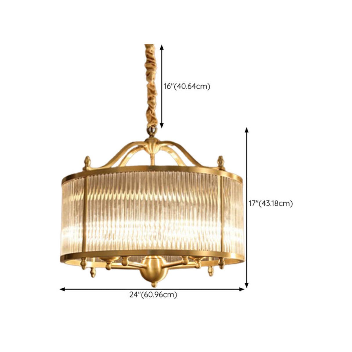 Classic Gold Drum Glass Pendant Light Chandelier Image - 20