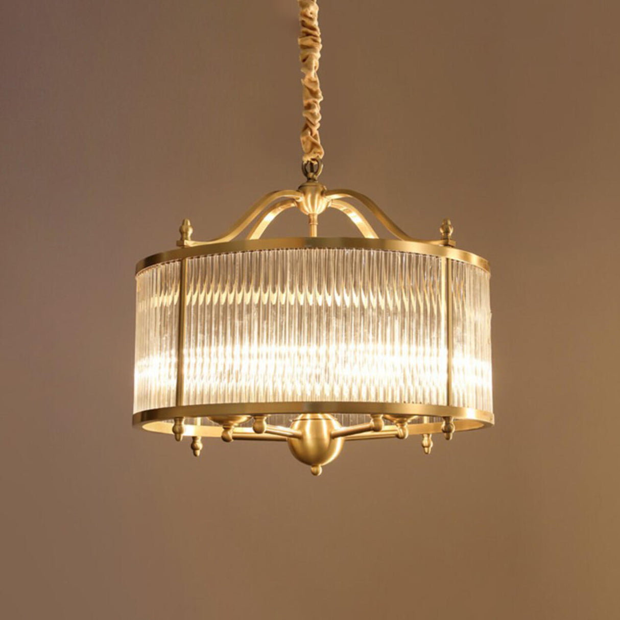 Classic Gold Drum Glass Pendant Light Chandelier Image - 3