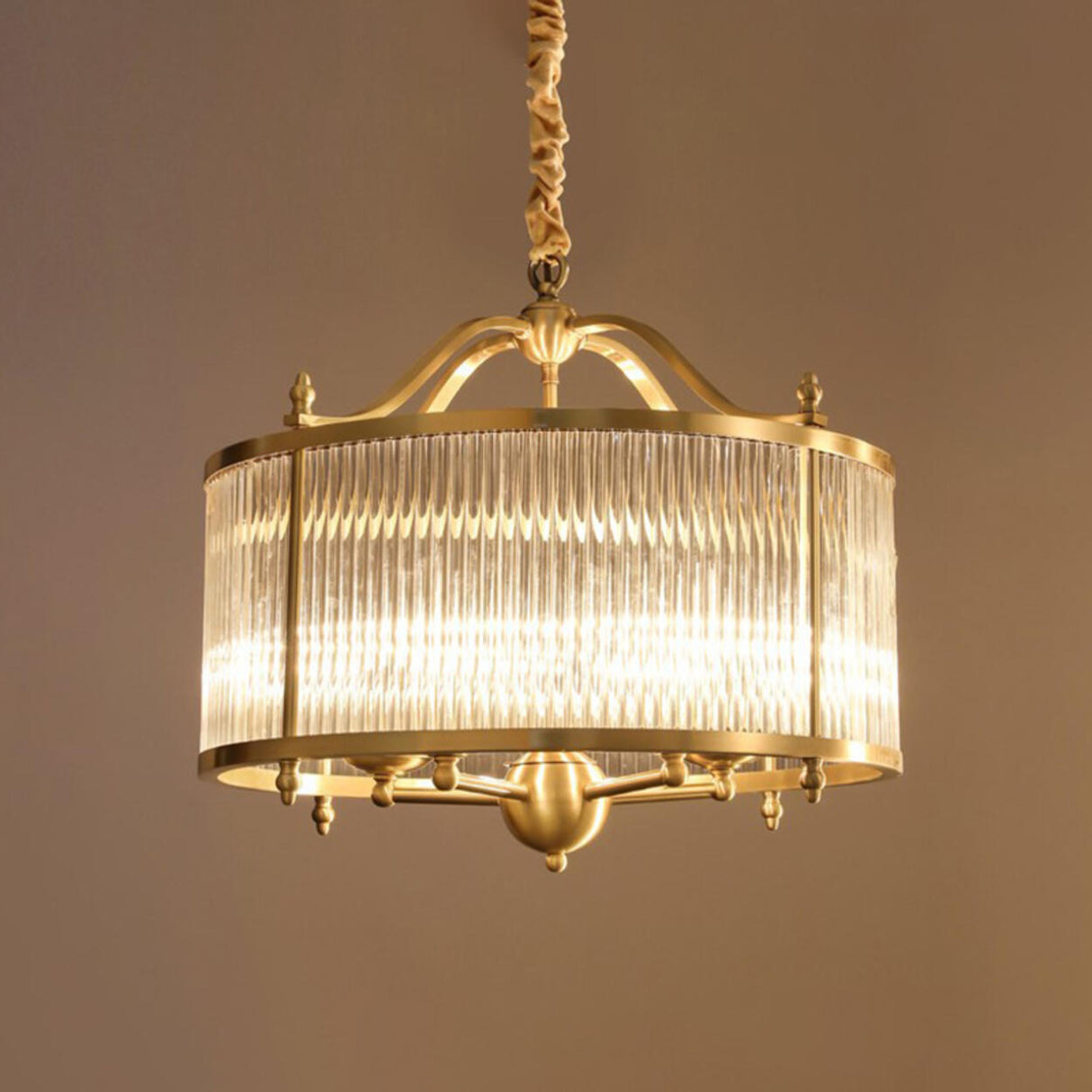 Classic Gold Drum Glass Pendant Light Chandelier Image - 5