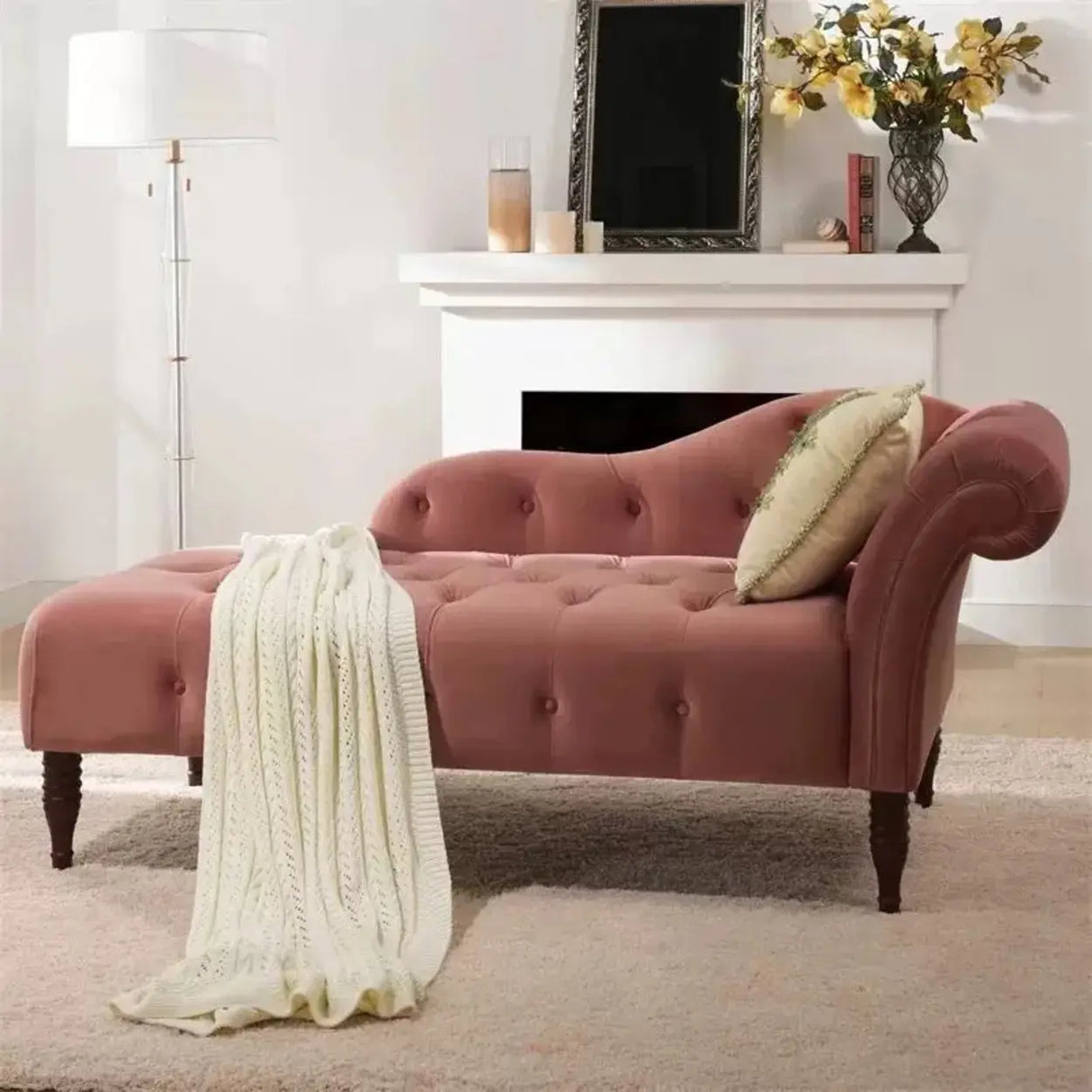 Classic Green Tufted Wooden Frame Left-Arm Chaise Image - 2