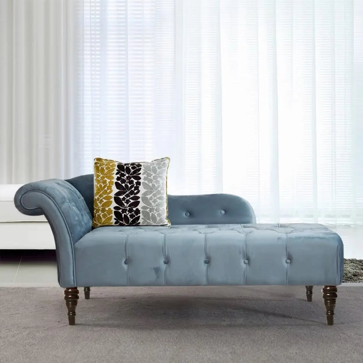 Classic Green Tufted Wooden Frame Left-Arm Chaise Image - 5